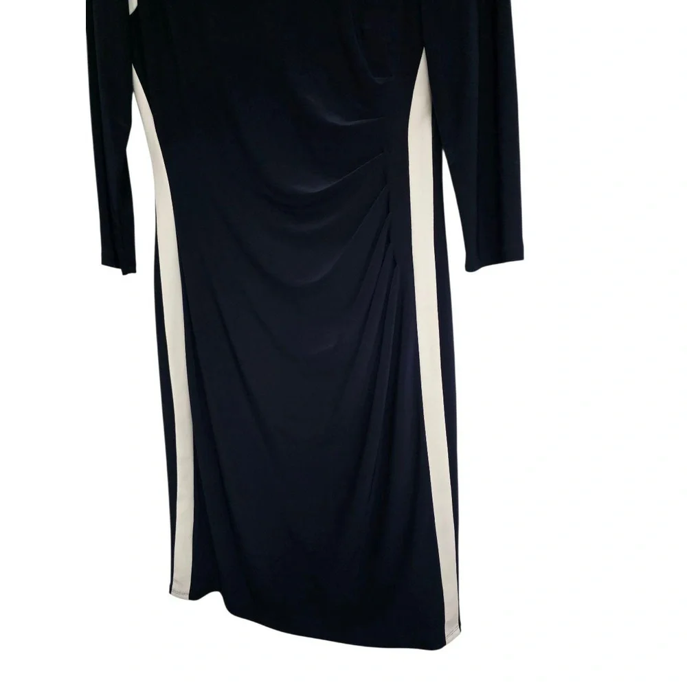 Lauren Ralph‎ Lauren Womens 8 Ruched Color Block Sheath Dress 3Q Sleeve